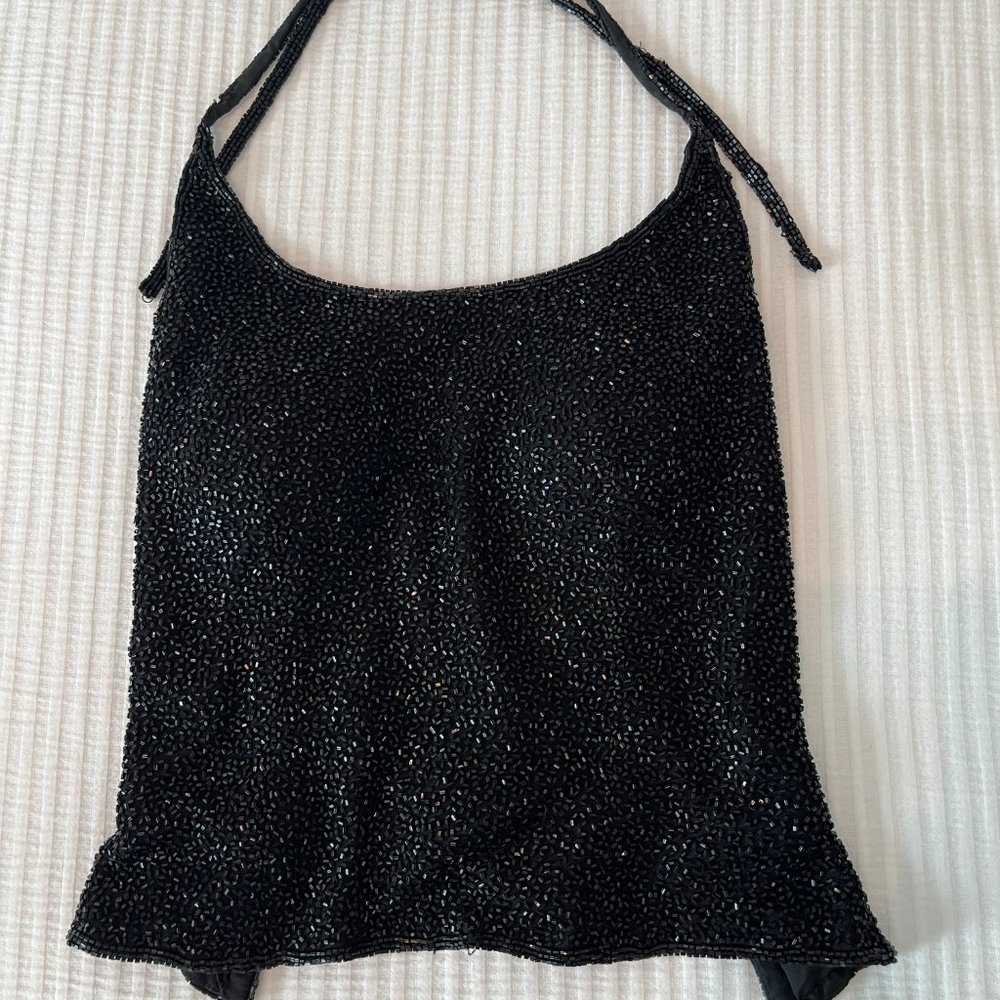 Cache Black Beaded Halter Top